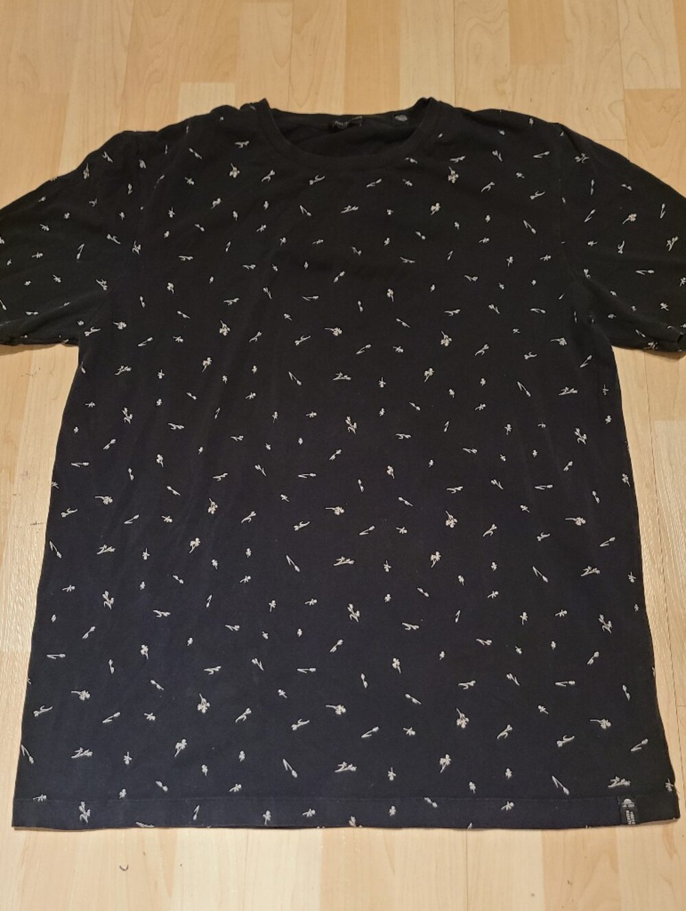 Black Tee with Small White Floral Print
